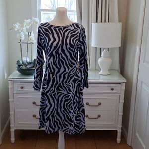 Melly M Womens‎ Stretch Midi Long Sleeve Navy/Blue Print Packable Dress Size M